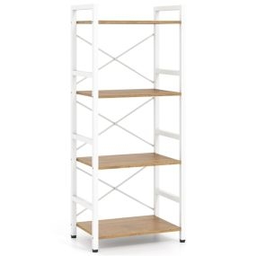 Estantería Estrecha Librería Industrial 4 Niveles Estructura Metálica Resistente Diseño Anticaída 41,5 x 27,5 x 100cm Natural y Blanco