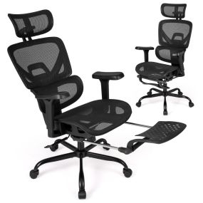 Silla de oficina de malla giratoria con reposapiés, respaldo alto, soporte lumbar, reposabrazos 3D y reposacabezas ajustable
