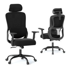 Silla ergonómica de oficina con reposacabezas ajustable, soporte lumbar, giratoria y reclinable