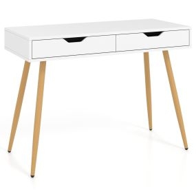 Escritorio de Estilo Nórdico con Dos Cajones de Almacenamiento Patas Resistentes para Estudio y Oficina 108 x 48 x 77,5 cm Blanco+Natural