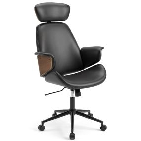 Silla de oficina ergonómica negra con respaldo inclinable, reposabrazos, soporte lumbar y ruedas