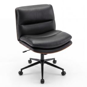 Silla de escritorio ergonómica sin brazos, altura ajustable 85-93 cm, respaldo reclinable, negro
