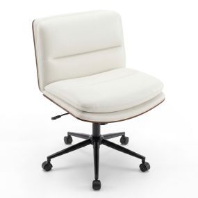 Silla de escritorio ergonómica sin brazos, altura ajustable 85-93 cm, respaldo reclinable, blanco