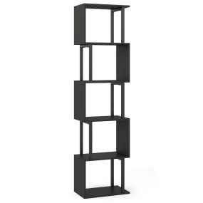 Estantería de 5 Niveles Librería Geométrica en Forma de S con Estructura Metálica y Antivuelco para Salón Estudio Negro