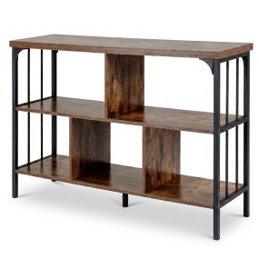 Estantería industrial de 3 niveles con compartimentos, armazón metálico resistente, 109 x 34 x 76 cm, marrón y negro