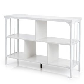 Estantería de 3 niveles con compartimentos, armazón metálico, 109 x 34 x 76 cm, blanco