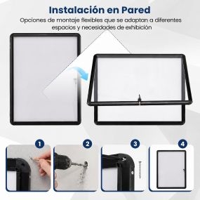 Tablón de anuncios pequeño con ventana PET, marco de aluminio negro, pizarra magnética 66 x 51 x 3,2 cm