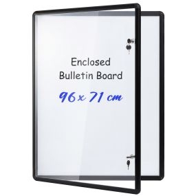 Tablón de anuncios con ventana PET, cierre antirrobo, marco de aluminio negro, 96 x 71 x 3,2 cm