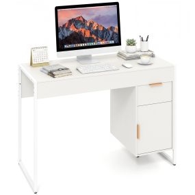 Escritorio para computadora con armario y cajón de metal blanco 109 x 47 x 75 cm