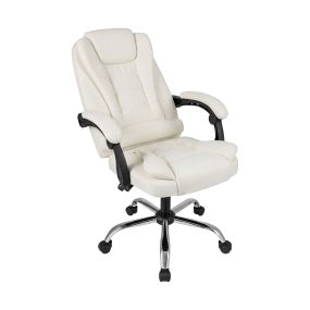 Silla ergonómica de oficina de tela ajustable reclinable con apoyapiés beige 150 kg 66 x 59-98 x 108-118 cm