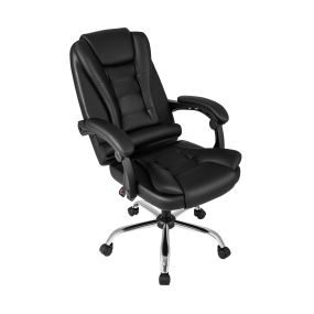 Silla de oficina ejecutiva de cuero PVC ajustable reclinable con apoyapiés negro 150 kg