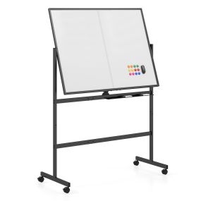 Pizarra Blanca de Doble Cara Giratoria con Ruedas Bloqueables Marco Resistente para Presentaciones y Formación 126 x 54 x 180,5 cm Negro