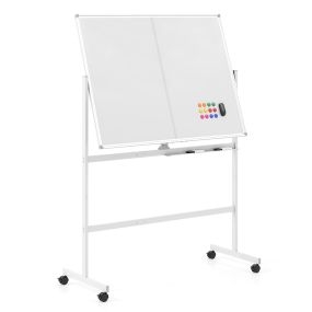 Pizarra Blanca con Soporte Giratorio y Ruedas con Freno Doble Cara Resistente Fácil Mover para Oficina y Escuela 126 x 54 x 180,5 cm Blanco