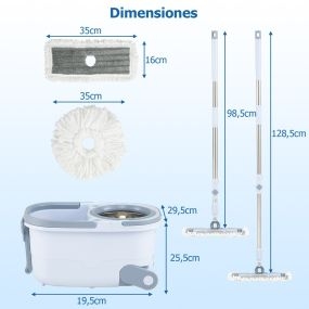 Juego fregona con cubo lavado sin manos, tanque dual, 1 rectangular y 1 redonda, 2 almohadillas microfibra, azul