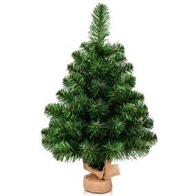 60 cm Abeto Artificial Árbol de Navidad Fácil de Montar con Hojas en PVC Ramas Soporte de Metal y Base de Cemento