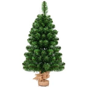 90 cm Abeto Artificial Árbol de Navidad Fácil de Montar con Hojas en PVC Ramas Soporte de Metal y Base de Cemento