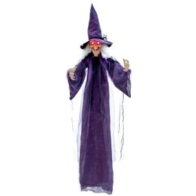 Altura 180 cm Decoración de Bruja Colgante Luz Integrada Voz Simulada Fácil de Colgar Resistente al Aire Libre Detalles Realistas Morado