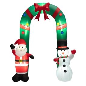 Arco Inflable de Navidad con Papá Noel y Muñeco de Nieve con Luces LED Brillantes y Soplador Incorporado Decoración de Bienvenida