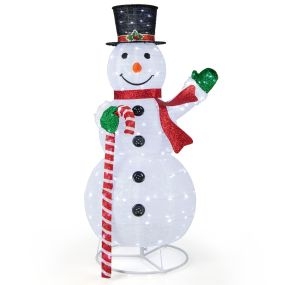 150cm Decoración de Muñeco de Nieve Elevado con 180 Luces LED Sombrero Bufanda para Fiestas