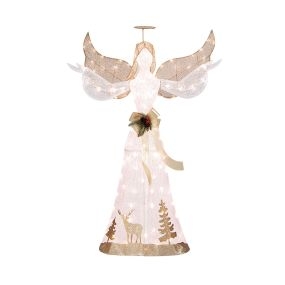 Ángel Navideño Iluminado Con 100 Luces Blancas Cálidas Halo Lazo Estacas para el Suelo 103 x 45 x 150 cm