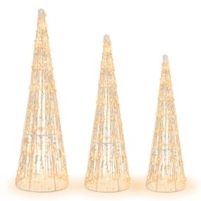 Juego de 3 Árboles de Navidad Preiluminados en Forma de Cono con Cadenas de Estrellas 62/72/81cm