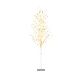 180 cm Árbol Navideño de Abedul Iluminado con 168 Luces LED Blanco Cálido Base de Metal para Interior y Exterior