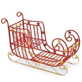Trineo de Papá Noel de Metal Carga para Regalos Decoración Festiva Navideña con Estrellas Doradas 99 x 36 x 61 cm Rojo