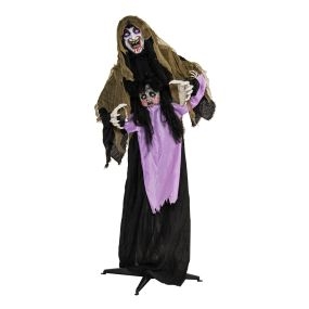 Vampiro de Pie con Niña Botón de Control Movimiento Giratorio Efecto Luminoso Fibra Química Resistente 78 x 70 x 160 cm Negro