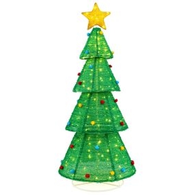 Árbol de Navidad de 190 cm con 200 Luces LED Integradas Preiluminado con Decoración de Estrella Bola Peluda Brida para Hogar Jardín Tienda