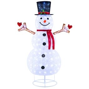 184 cm Muñeco de Nieve de Navidad con Luces Incorporadas Sombrero Manos de Rama y Motivos de Copo de Nieve Decoración de Navidad para Patio
