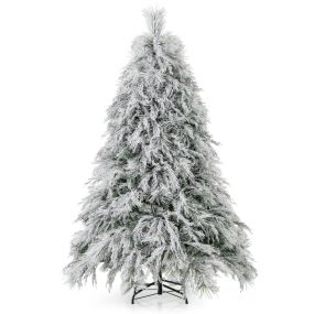 Árbol de Navidad nevado de 180 cm artificial con luces LED blancas cálidas, agujas de pino y hojas de sauce