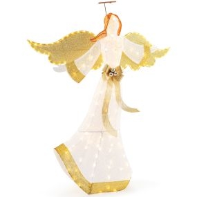 Ángel de Navidad Iluminado de 160 cm Decoración Figura Navideña con Halo Alas 180 Luces LED Blancas Cálidas para Exterior Estacas y Cintas