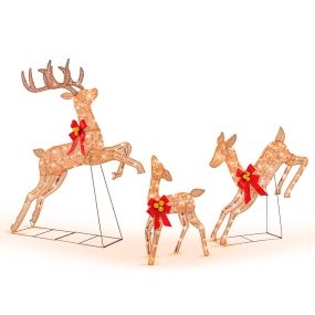 Conjunto de 3 Renos Navideños Iluminados con 255 Luces Blancas Cálidas para Decoración
