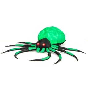 Araña Inflable de Halloween Araña Gigante con Ojos Iluminados por LED y Proyección de Cuerpo Rotatorio Decoración de Araña Verde y Negra