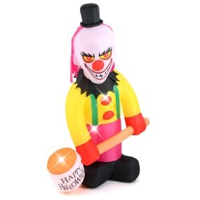180x240cm Payaso Inflable con Cabeza Rotativa Payaso Animado Iluminado con LED con Martillo y Ojos Intermitentes Decoración de Halloween