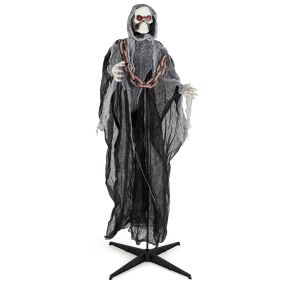 Figura de La Muerte de Pie Altura 196 cm Control por Caja de Batería Cadena Resistente Tela No Tejida Efecto Realista Halloween Negro