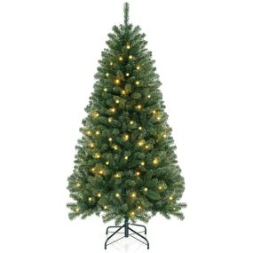 180 cm Árbol de Navidad Árbol Navideño Artificial con 568 Puntas de Ramas de PVC 200 Luces LED Blanco Cálido 8 Modos de Iluminación Verde