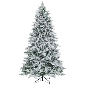 210cm Árbol de Navidad Nevado con 1687 Ramas 300 Luces LED Cálidas y Diseño con Bisagras Verde