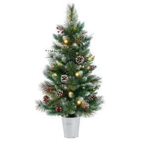 90 CM Árbol de Navidad Artificial Preiluminado Decoración de Vacaciones Funciona a Pilas con 81 Puntas de PVC y Pino 20 Luces LED 8 Modos