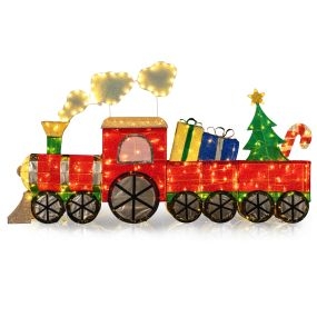 Tren Navideño Iluminado con Regalos y 330 Luces LED Decoración para Exterior Resistente a la Intemperie con Estacas Blanco Cálido 215 cm