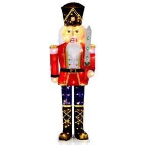 Cascanueces LED Soldado con Espada Preiluminado con 100 Luces para Exterior con 4 Estacas y 12 Bridas Blanco Cálido 158 cm