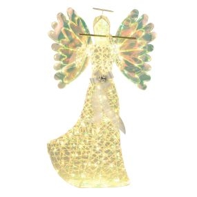 Ángel Navideño LED con Halo y Flauta Preiluminado con 250 Luces para Interior y Exterior con Lazos Blanco Cálido 158 cm
