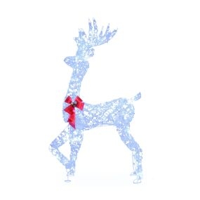 Reno de Navidad Luminoso Diseño Copo de Nieve con Luces Blancas Frías Resistente al Agua IP44 Fácil Montaje 80 x 52 x 150 cm Blanco y Rojo