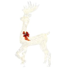 Reno Navideño Luminoso con 100 Luces LED Copos de Nieve PP y Lazo Rojo Estructura Metálica Robusta para Interior y Exterior 80 x 52 x 150 cm