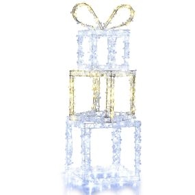 Cajas de Regalo Iluminadas Apiladas Set de 3 Cajas de Regalo de Navidad Preiluminadas con Luces LED Blanco Cálido y Blanco Frío Multicolor