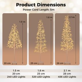 Árbol de Abedul Iluminado de 15M Árbol de Ramas Preiluminado con 280 Luces LED Blancas Cálidas Base con Peso Decoración Artificial Blanco