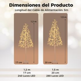 Árbol de Abedul Iluminado de 12M Árbol de Ramas Preiluminado con 240 Luces LED Blancas Cálidas Base con Peso Decoración Blanco