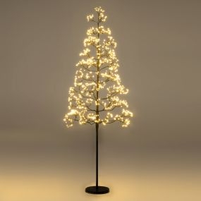 Árbol Alpino Iluminado de 1,5M con 1000 Luces LED Blancas Cálidas Árbol Artificial de Cedro Preiluminado con Base Pesada Decoración Negro