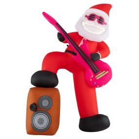 Papá Noel Hinchable Animado Preiluminado Tocando la Guitarra con Música y Efecto de Canto con Sonido Sincronizado para Interior y Exterior