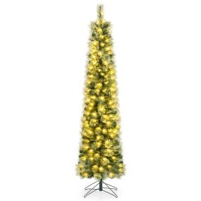 Árbol de Navidad 180 cm Delgado con 120 Luces LED Cálidas Mando RF 9 Modos de Luz Ramas Mezcladas Fácil de Montar para Interior Verde